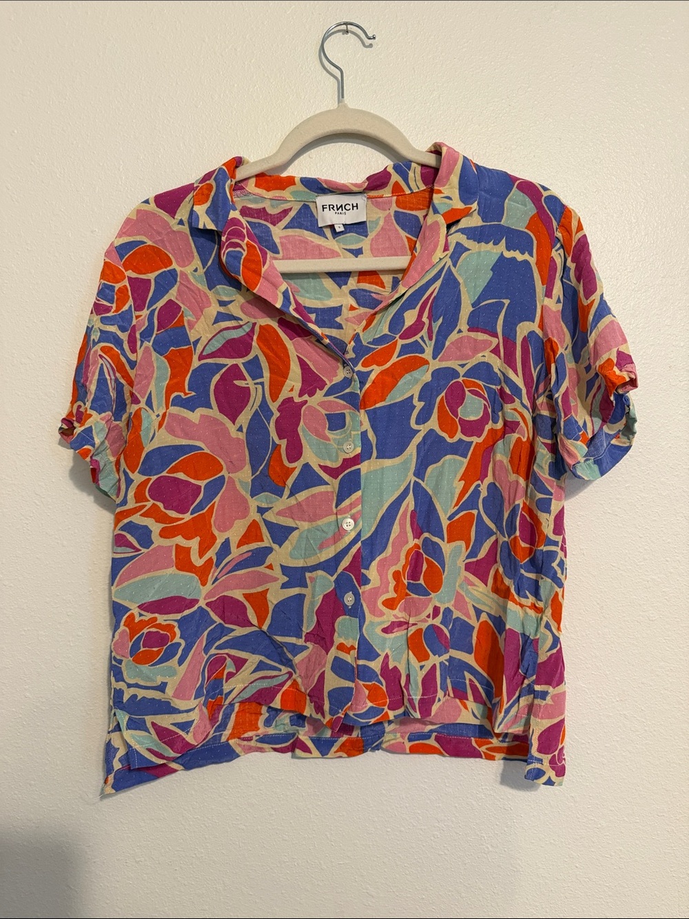 FRNCH Multicolor Floral Button-Down Top — Pink, Blue, Red